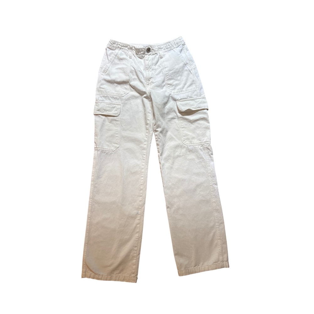 Zara Cargo Pants Womens White High Rise‎ Utility Straight Leg SIZE 6